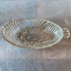 Hazel-Atlas Vintage Pressed Glass oval bowl - Fan and Triangle pattern